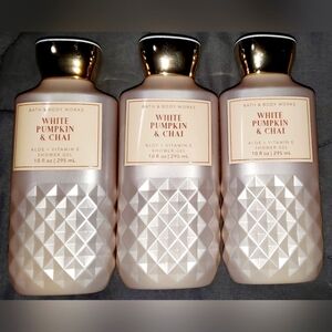 3 New Bath & Body Works White Pumpkin & Chai 10 oz. Shower Gel.